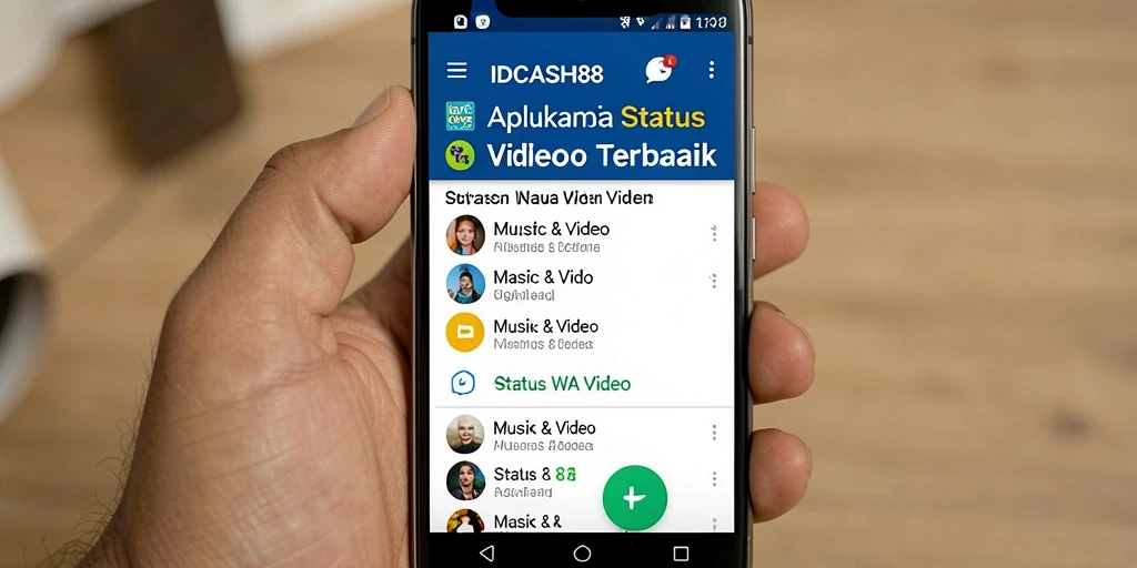 Antarmuka pengguna IDCASH88 menampilkan pilihan video untuk Status WA.