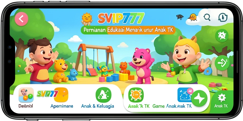 Antarmuka aplikasi SVIP777 yang menarik dan ramah anak.